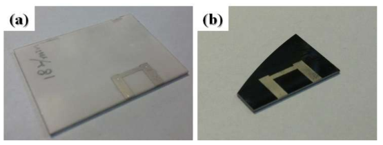 Photographs of silver patterns on (a) alumina and (b) silicon substrates