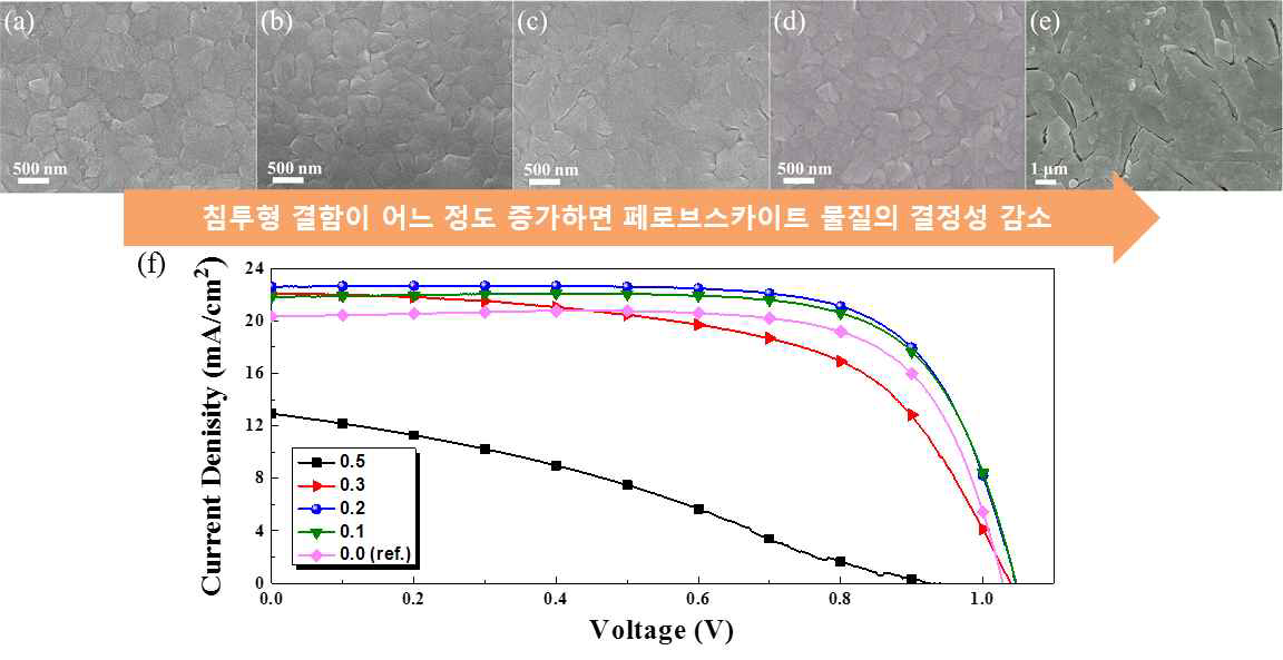 페로브스카이트 광 흡수층에 도핑된 K+의 몰 농도에 따른 SEM 이미지