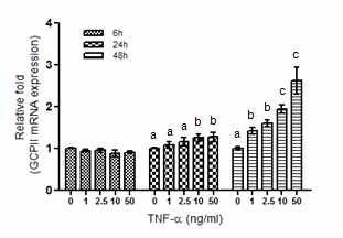 TNFα에 의한 GCPII mRNA 발현 변화