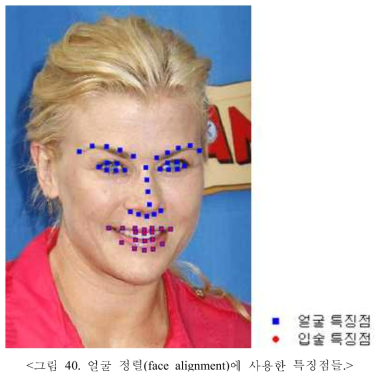얼굴 정렬(face alignment)에 사용한 특징점들.