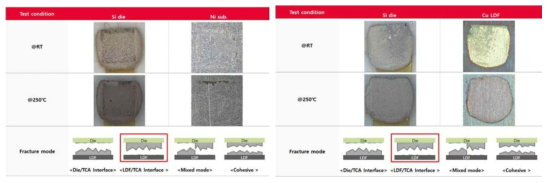 Die/Substrate 계면의 접착특성 분석 결과