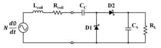 하베스터와 Cockcroft-Walton voltage doubler를 연결한 회로도