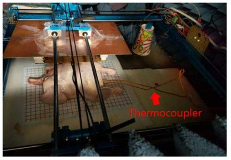 닭고기 내의 열원의 온도 및 위치 측정 실험 사진