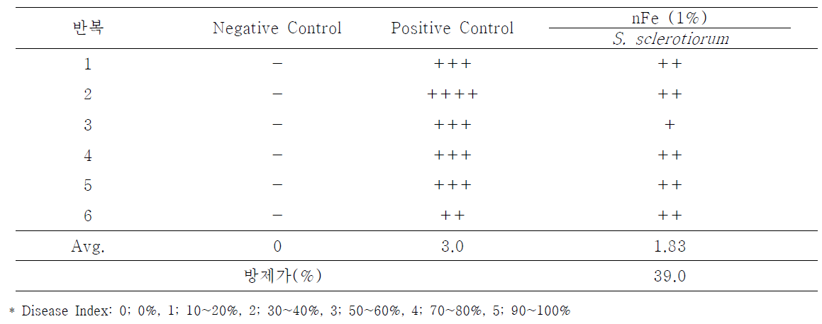 토마토에 접종한 Sclerotinia sclerotiorum에 대한 나노 영가철(nFe)의 항균활성 검정