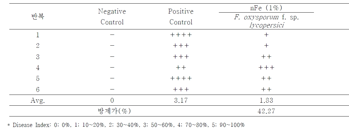 토마토에 접종한 Fusarium oxysporum f. sp. lycopersici에 대한 나노 영가철(nFe)의 항균활성 검정