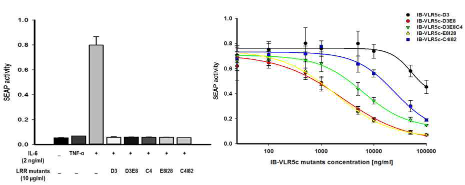 LRR 단백질 mutants들의 IL-6 저해 효능 비교 분석