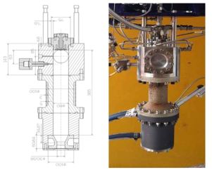 설계유량 초임계 가시화 연소기의 단면도(좌) 및 셋업 사진(우)