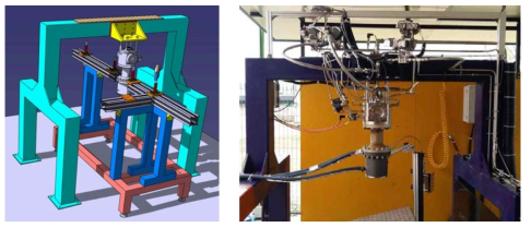 수직 배치형 추력대의 3차원 모델링 이미지(좌) 및 셋업 완료 후 사진(우)