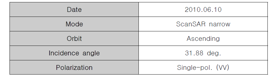 알고리즘 검증에 이용된 Radarasat-2 영상의 특징