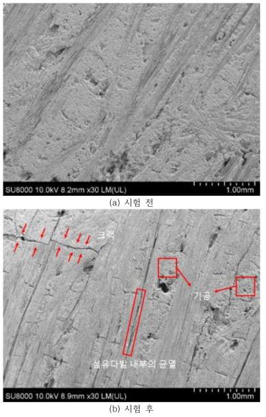 CC-1의 삭마 시험 전/후 FE-SEM 이미지