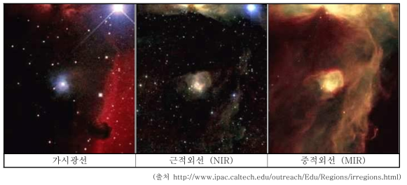 영역별 빛에 따른 말머리성운(Horsehead Nebula)