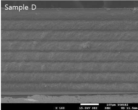 샘플 A~D의 단면 주사현미경 사진들
