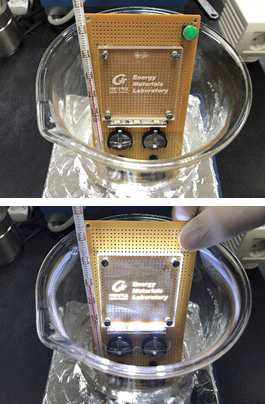40 °C로 가열된 증류수 분위기 LED 기판 작동 test
