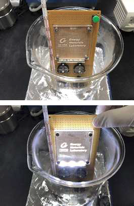 80 °C로 가열된 증류수 분위기 LED 기판 작동 test