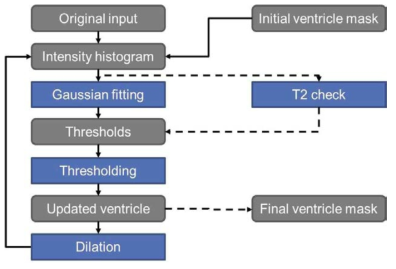 뇌실 영역 자동 분할 알고리즘의 2단계 흐름도.