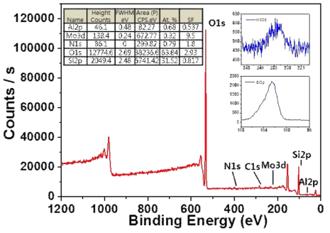 AMP/Al-SiO2 나노입자의 XPS 자료.