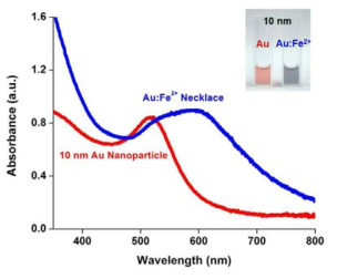 금 나노 콜로이드와 네클리스 형성 후 UV-VIS spectrum 변화 분석