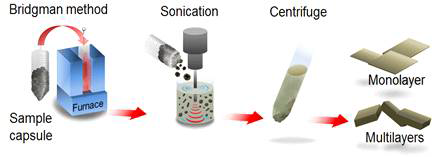 벌크결정 합성법 및 액상 박리법 실험 모식도