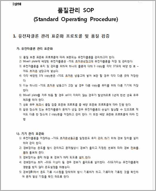 인간유전자클론 품질 보존 표준화 프로토콜