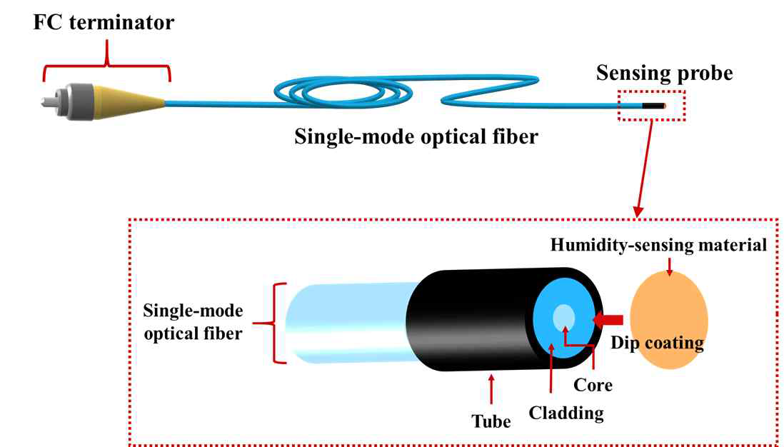 단일 모드 광섬유를 이용하여 제작한 하이드로젤 기반의 습도센서의 구조