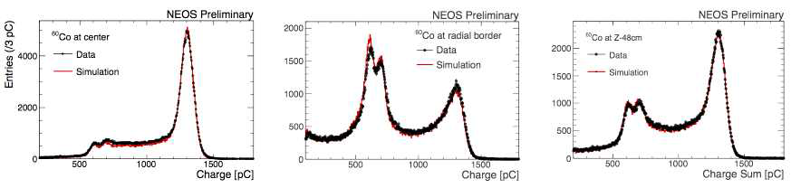 Comparison between data and simulation results with 60Co charge distribution at different positions