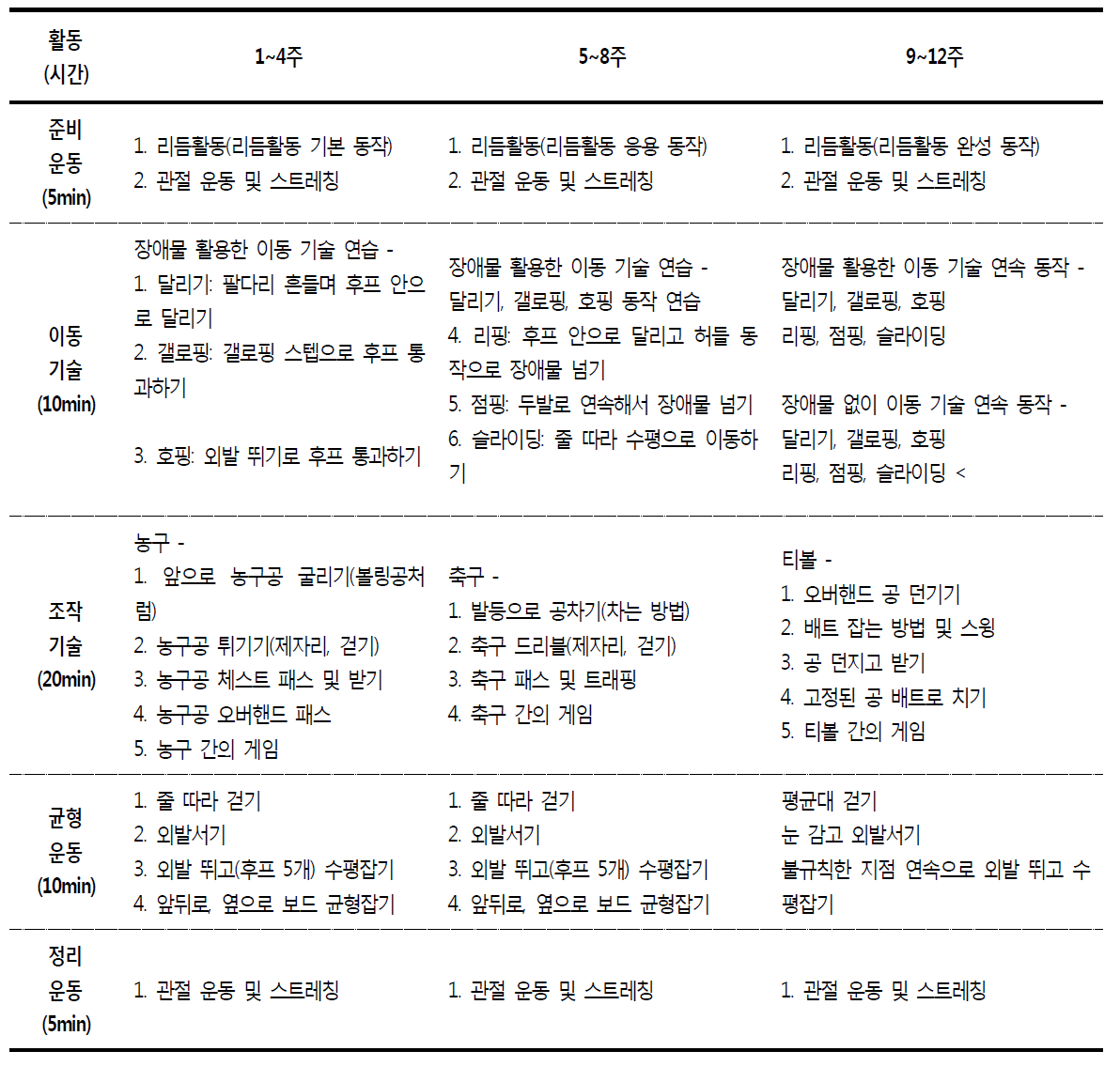 중재 운동 프로그램 계획