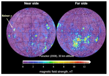 달 표면에 존재하는 자기장 분포