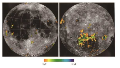 Lunar Prospector가 고도 30 km에서 관측한 자기장 자료로 달 표면에 국부적으로 자기장이 존재함을 확인 할 수 있다.