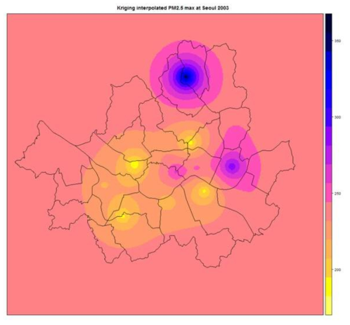 2003년 서울지역 PM2.5 농도 분포