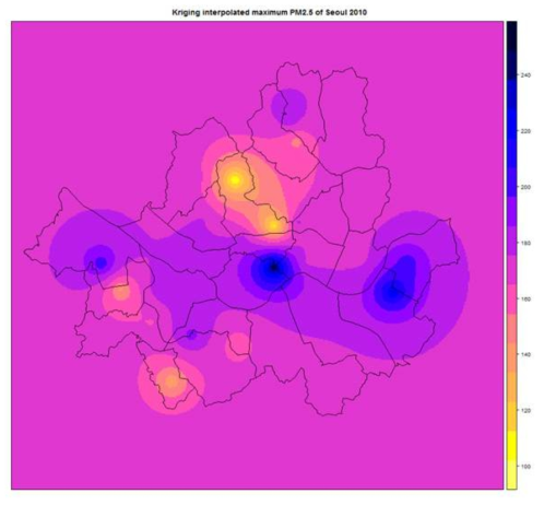 2010년 서울지역 PM2.5 농도 분포