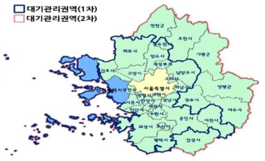 제1차, 제2차 수도권 대기환경개선대책의 관리 권역