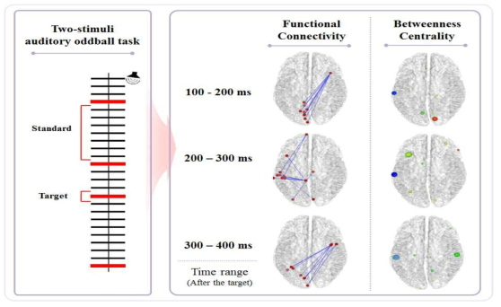 기본 청각 양자극 방안 수행 시, 시간 변화에 따른 기능적 연결성 및 네트워크 변화 양상
