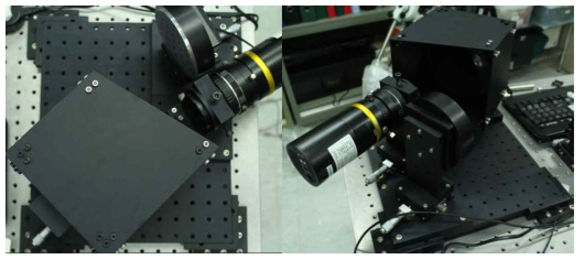 제작된 비축반사망원경과 배플. 산란광이 차단되어 배플 내부는 어둡게 보이는 것을 알 수 있다(오른쪽).