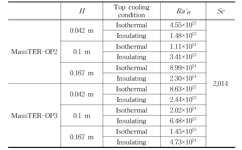 Test matrix for MassTER-OP test.