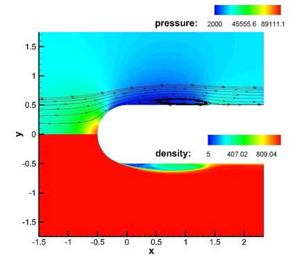 Cavitation around hemisphere:Lee model 압력, 밀도 분포