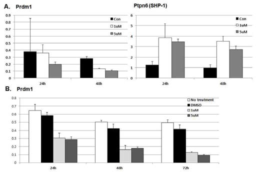 Prdm1&Ptpn6 expression on demethylation condition in J558 cell line