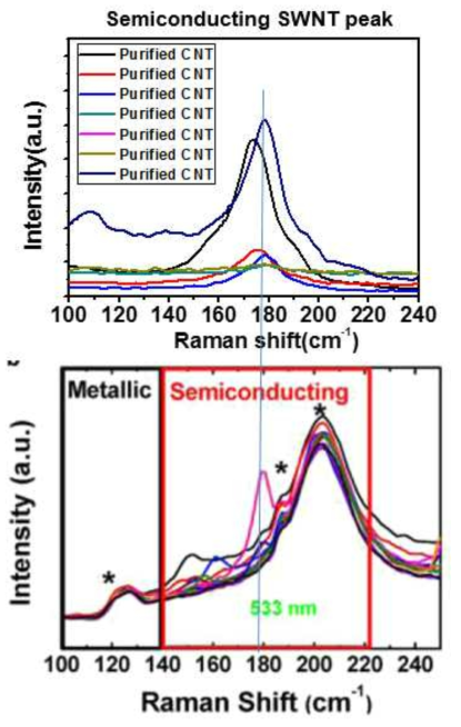 533 nm laser를 활용한 정제된 CNT의 raman 데이터 분석결과