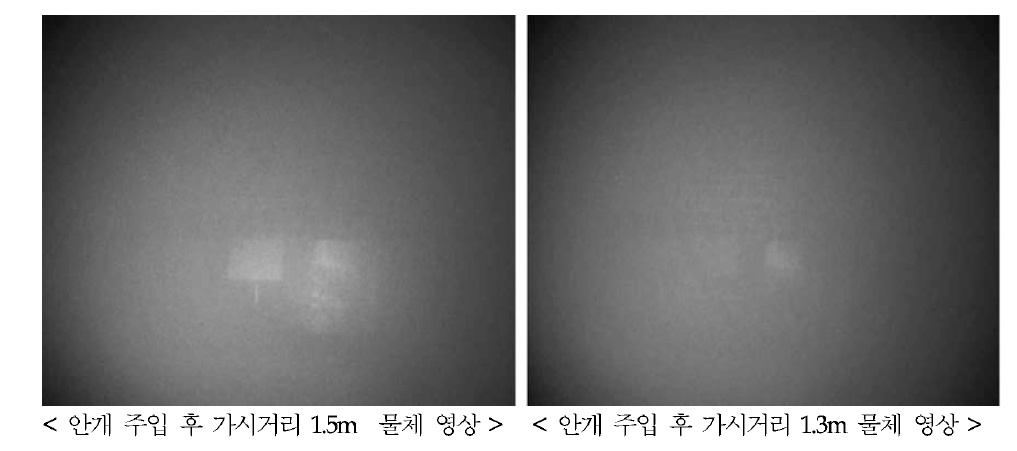 안개 주입 후 가시거리에 따른 물체영상(1.3~1.5m)