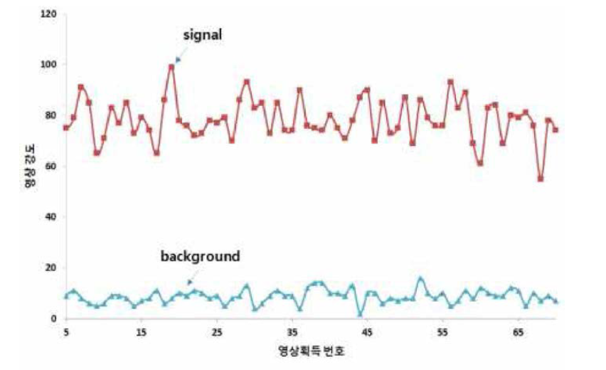 동일 반복 영상에서 스페클 잡음 영향 그래프