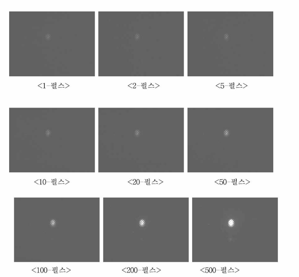 다중 조명펄스 누적수에 따른 획득 RGI영상의 선명도 증가 비교