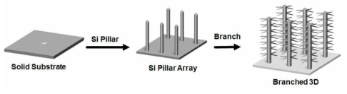 Pillar를 이용한 branch 형태의 3차원 나노구조체 제조.