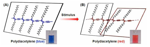 폴리다이아세틸렌의 구조 및 색전이.
