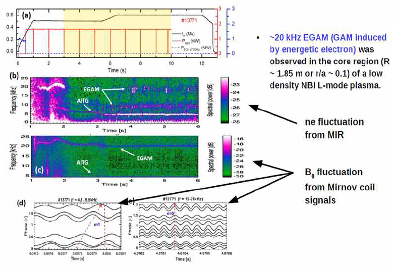 NBI L-모드 플라즈마에서 MIR을 통해 관측된 EGAM의 스펙트럼과 자기장 섭동을 통해 확인한 n=0 모드