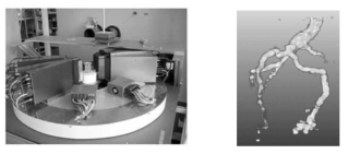 개발한 방사선을 이용한 분자영상기기 (좌) 및 실험 결과 (우) : 공간분해능 2 mm ~ 3 mm