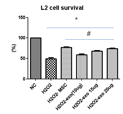 BPD in vitro model에서 exosome treatment 용량에 따라 cell death protective effect가 달라짐