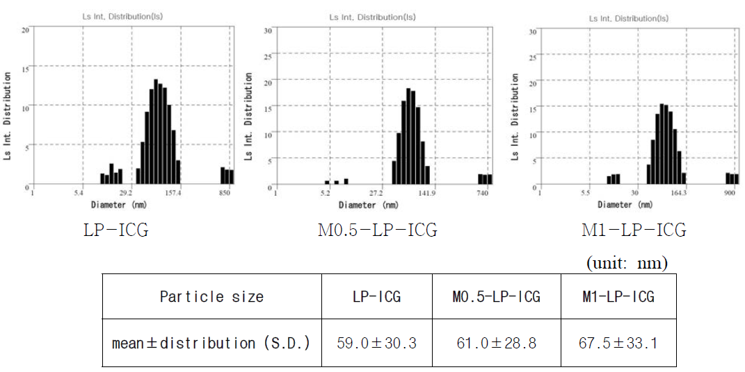 입도분석(DLS, dynamic light scattering) 결과