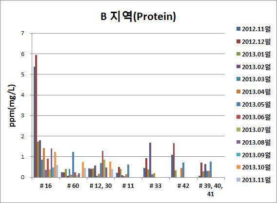 B 지역 protein 측정 비교 그래프