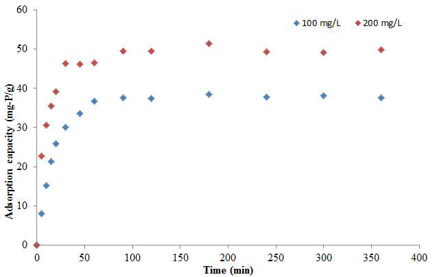 회분식 실험 : 다른 초기농도에 따른 시간당 흡착량