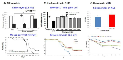 The radioprotective effect of silk peptide, HA and Hesperidin in in vitro cell line and in vivo animal model