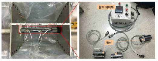 온도 변화 지점 측정 실험을 위한 격막 설치(좌) 및 열선 키트(우)